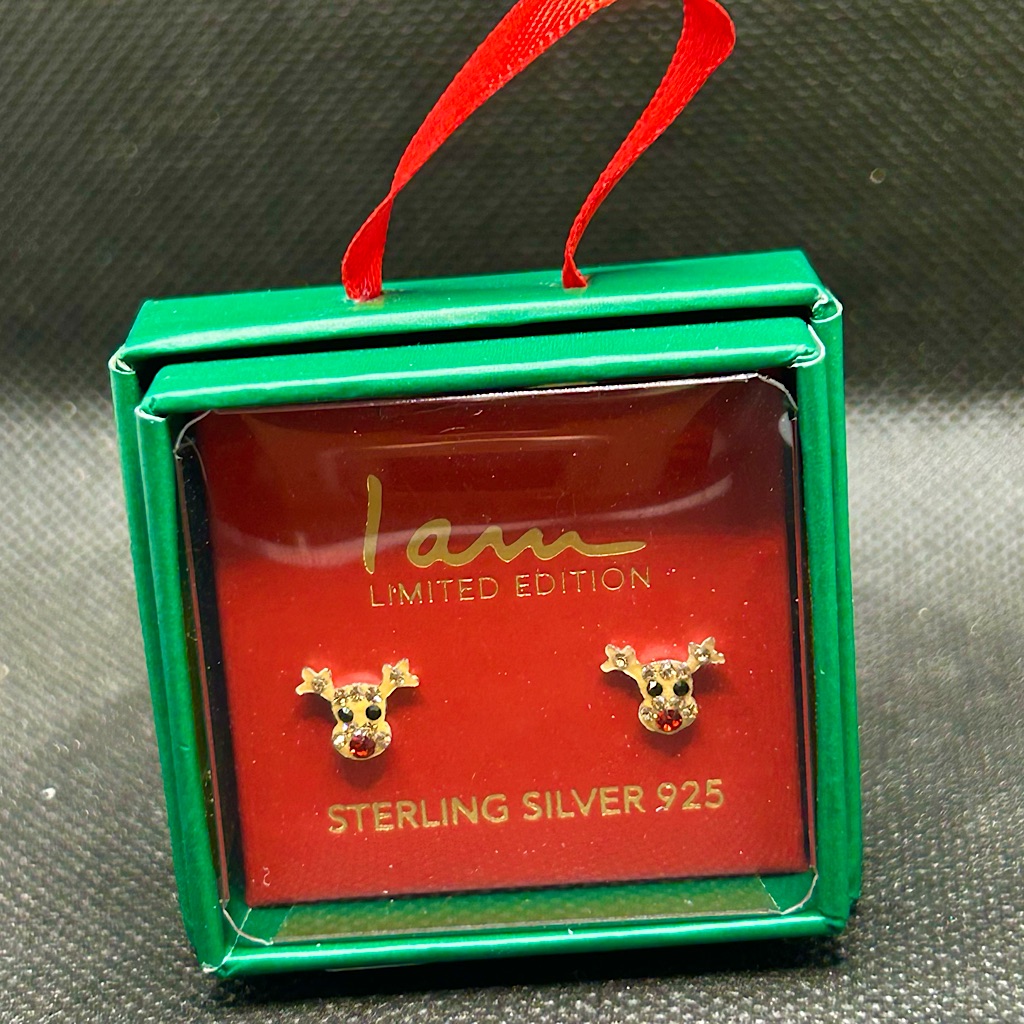 I Am Limited Edition Sterling Sliver 925 Reindeer Christmas Earrings